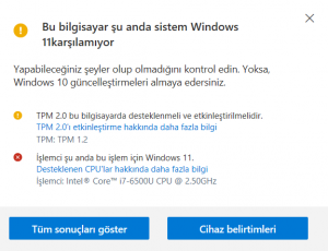 windows 11 karsilanmiyor